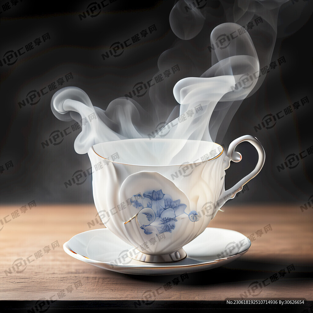 黑色背景白色古风茶杯放在桌子上