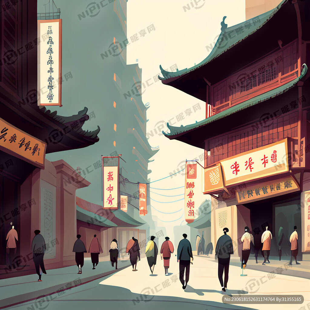 台山骑楼大街 人物在大街上走动