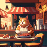 餐厅背景一只猫在吃烧烤设计