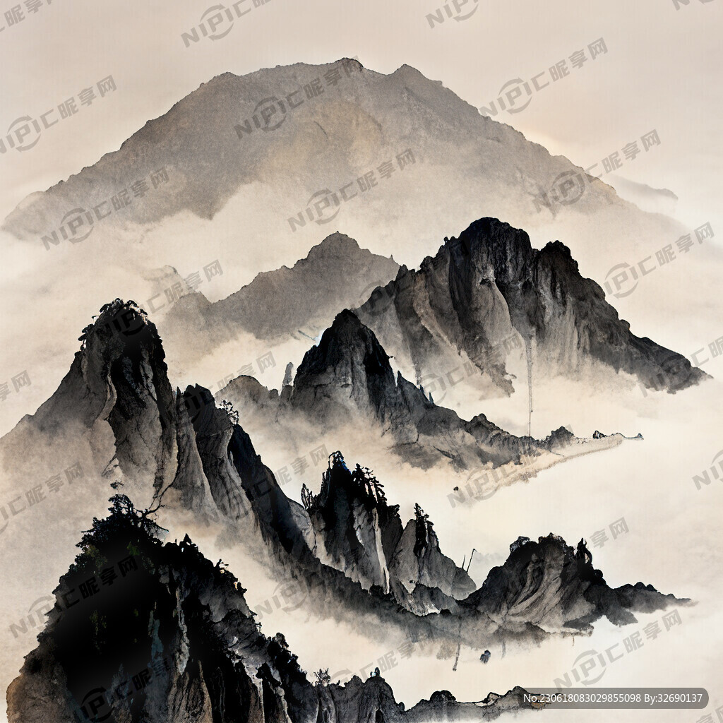 山谷 中国风 中国画 山水