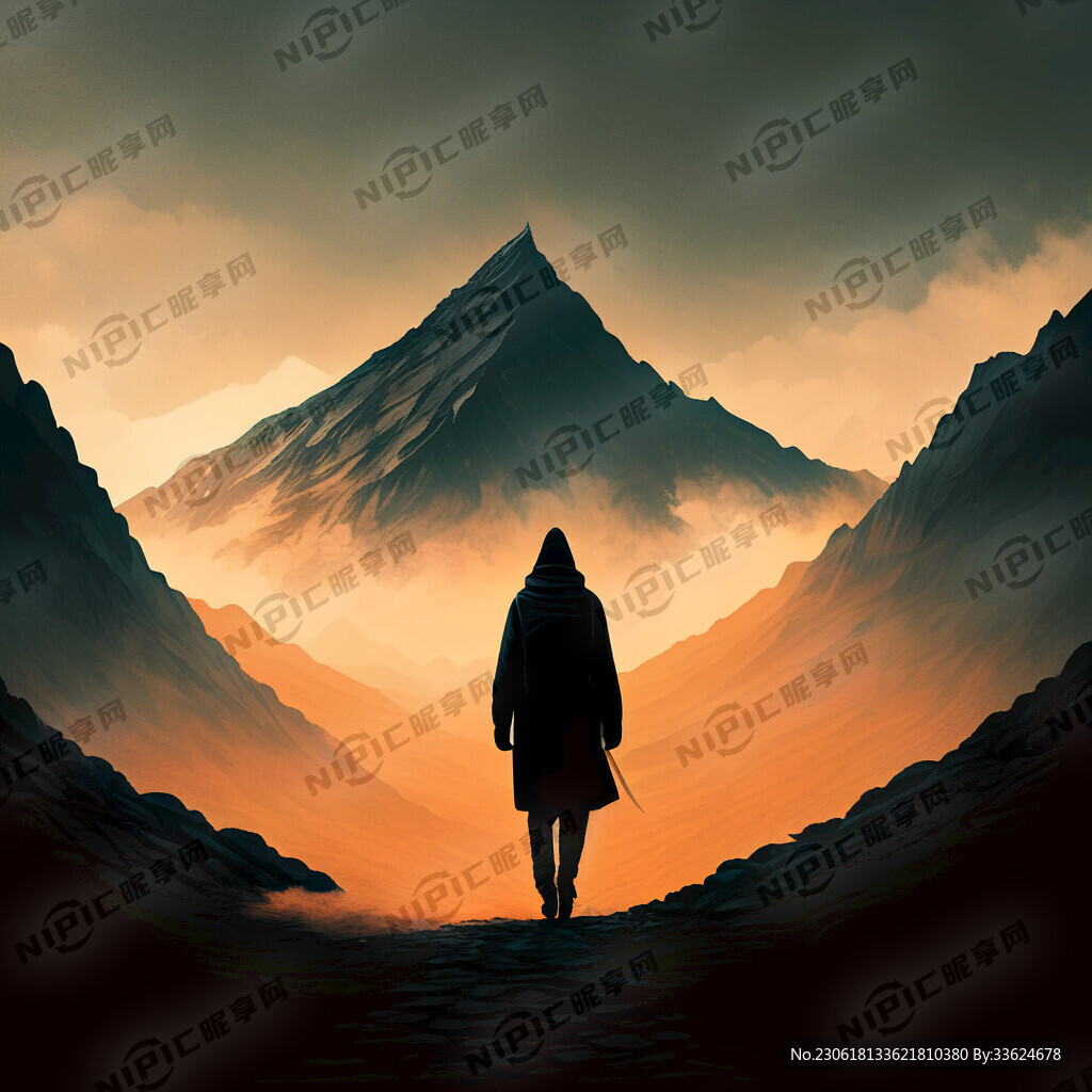 独自走在高山 寂寞的身影