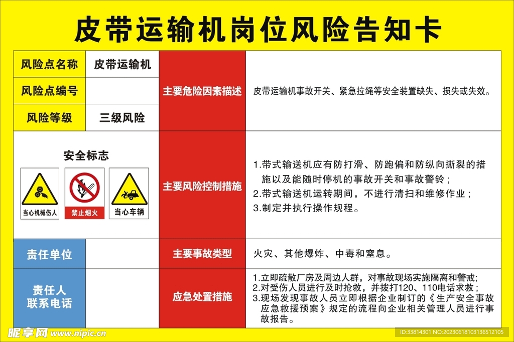 皮带运输机岗位风险告知卡