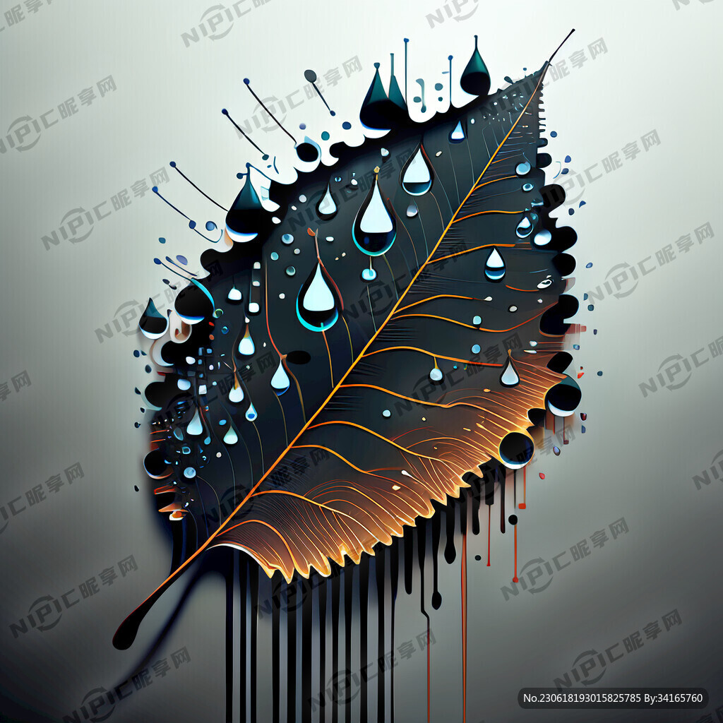 科技线条叶子加科技线条水滴