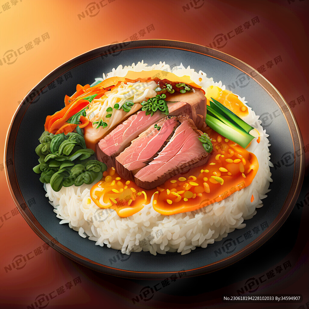 美食烤肉拌饭背景