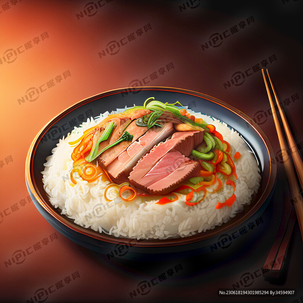 美食烤肉拌饭背景图