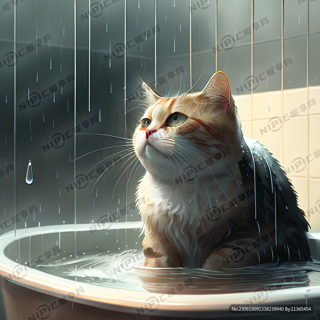 下雨天洗澡的猫