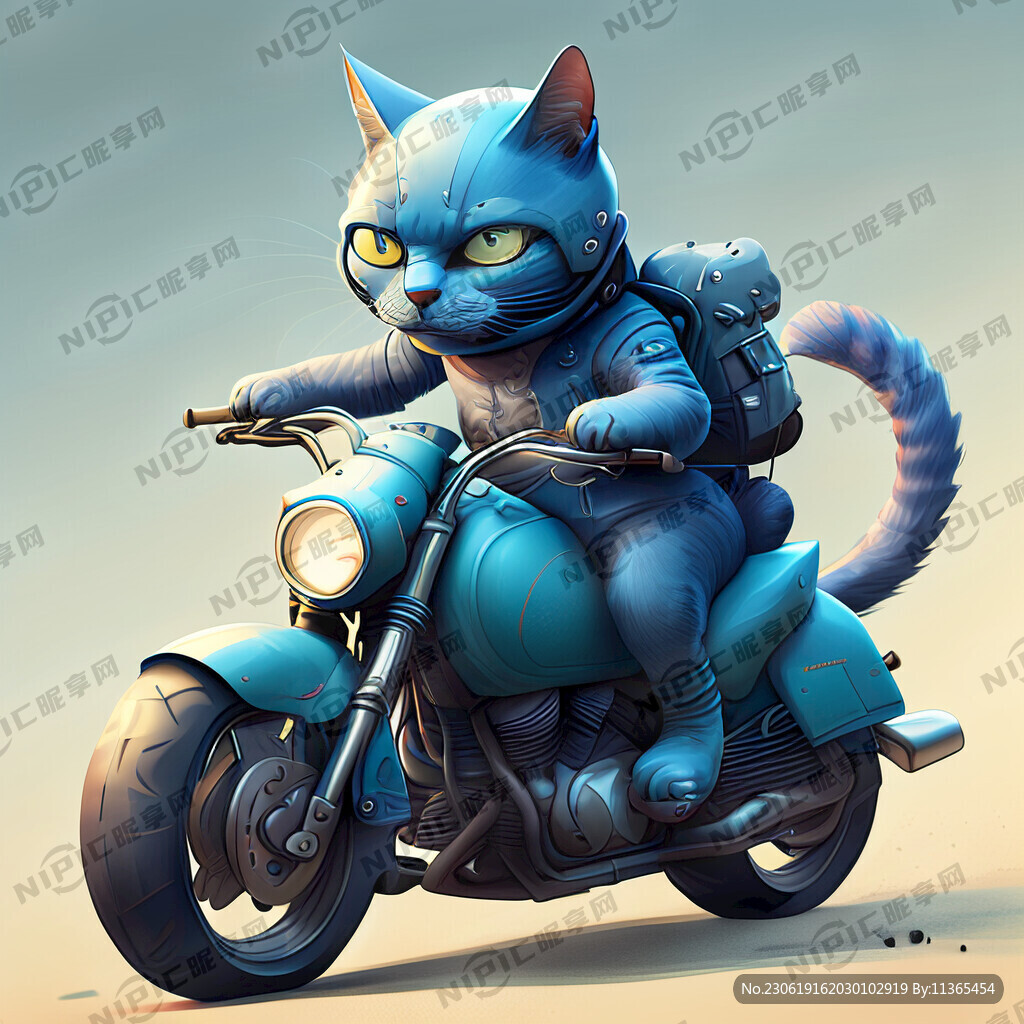 骑摩托车的蓝猫