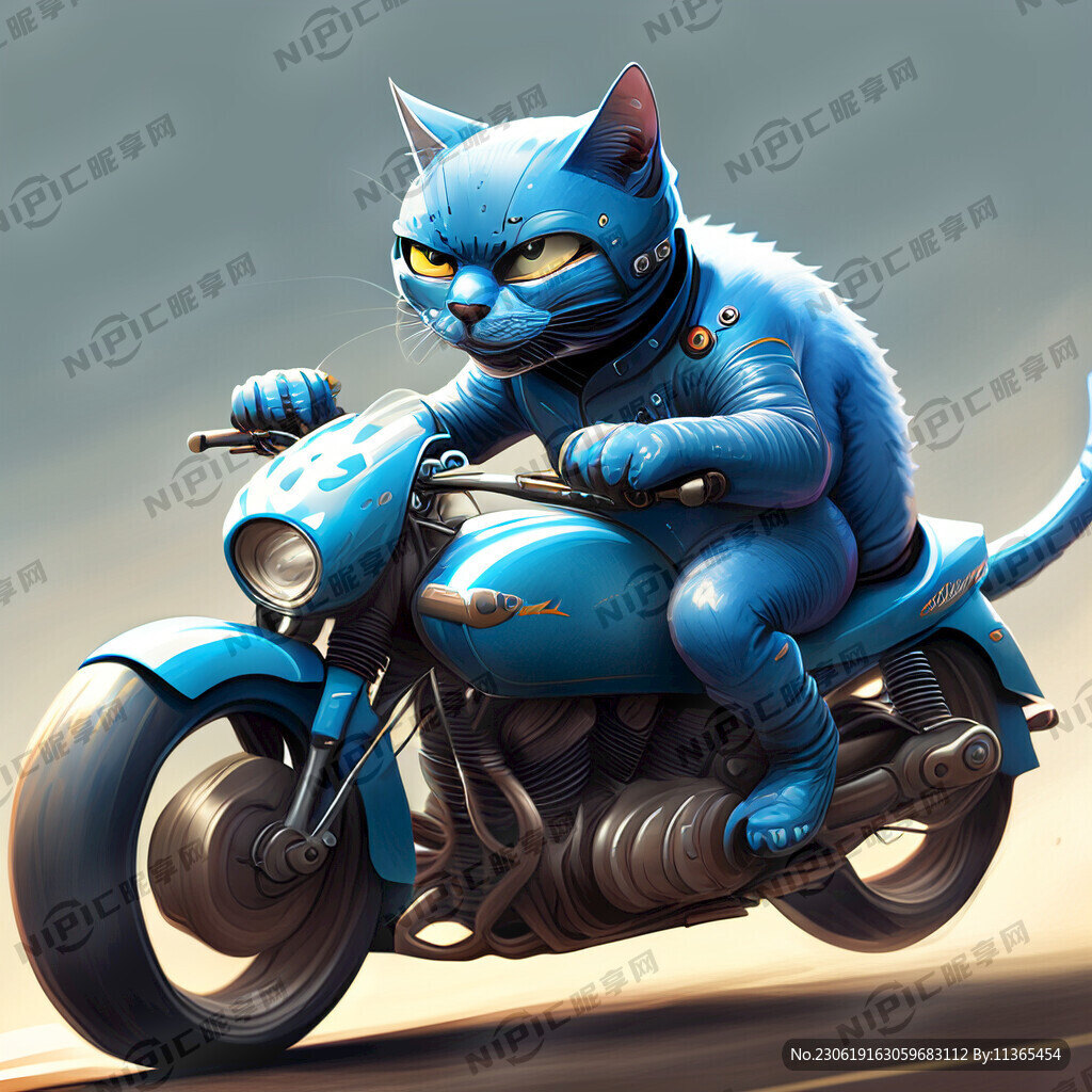 骑仿赛摩托车的蓝猫