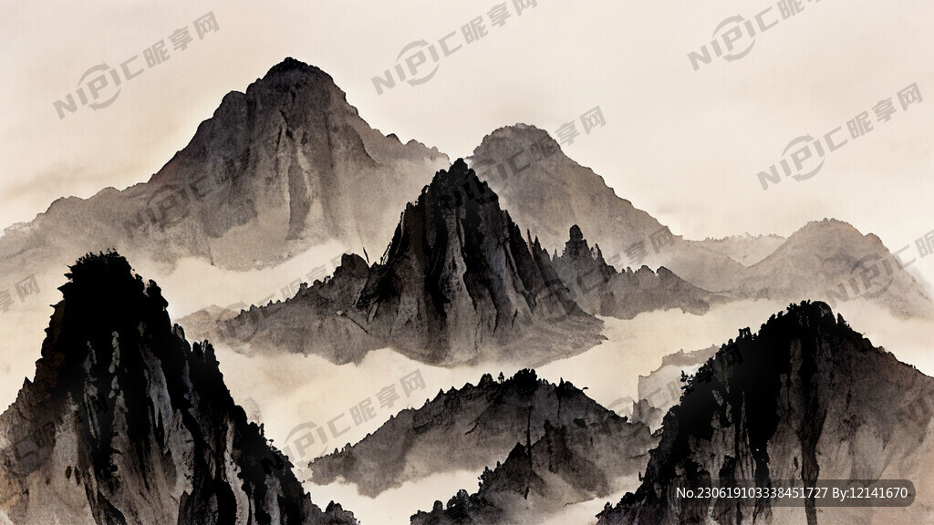 山谷 中国风 中国画 山水