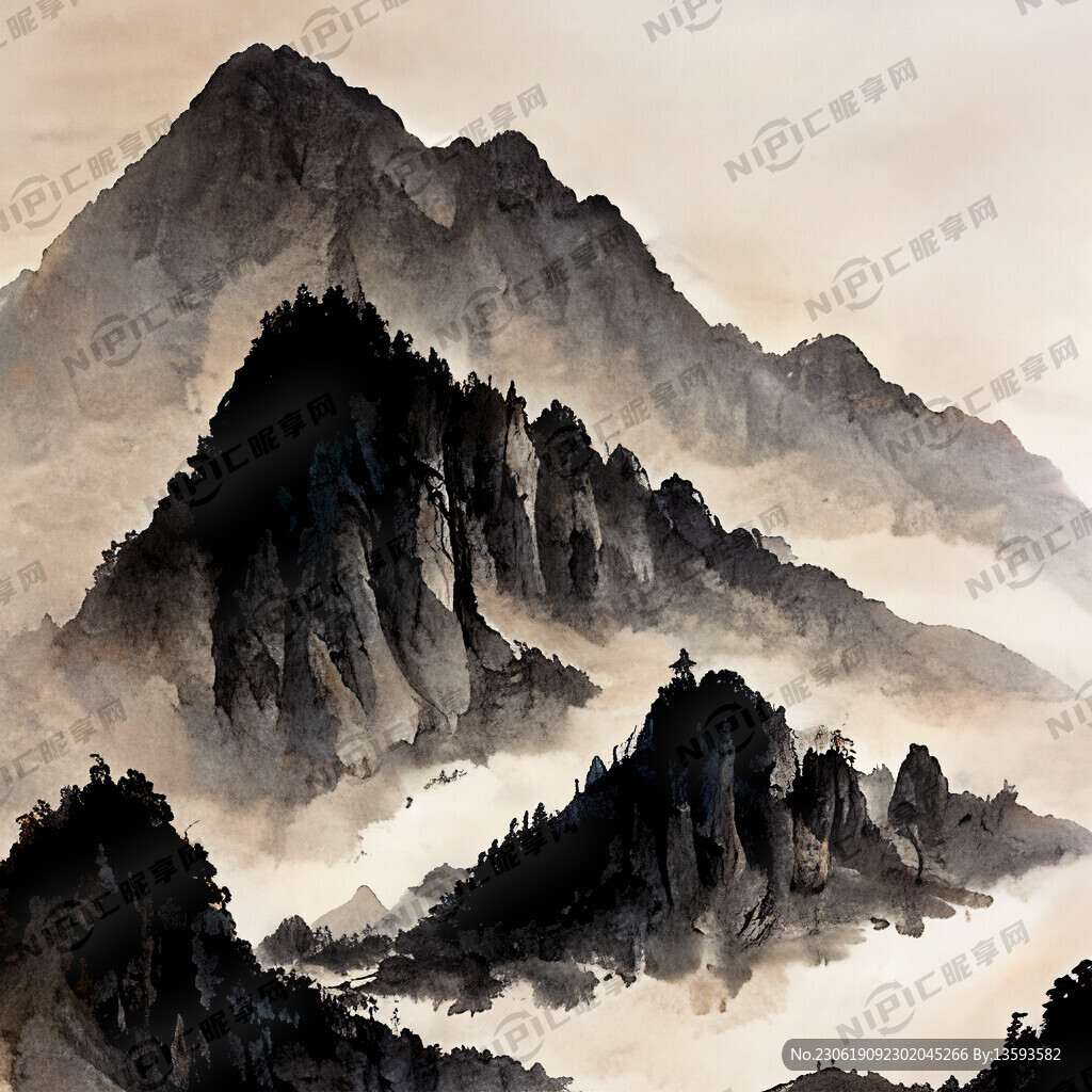 山谷 中国风 中国画 山水