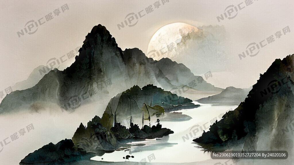 端午节 粽叶 中国画 净月潭