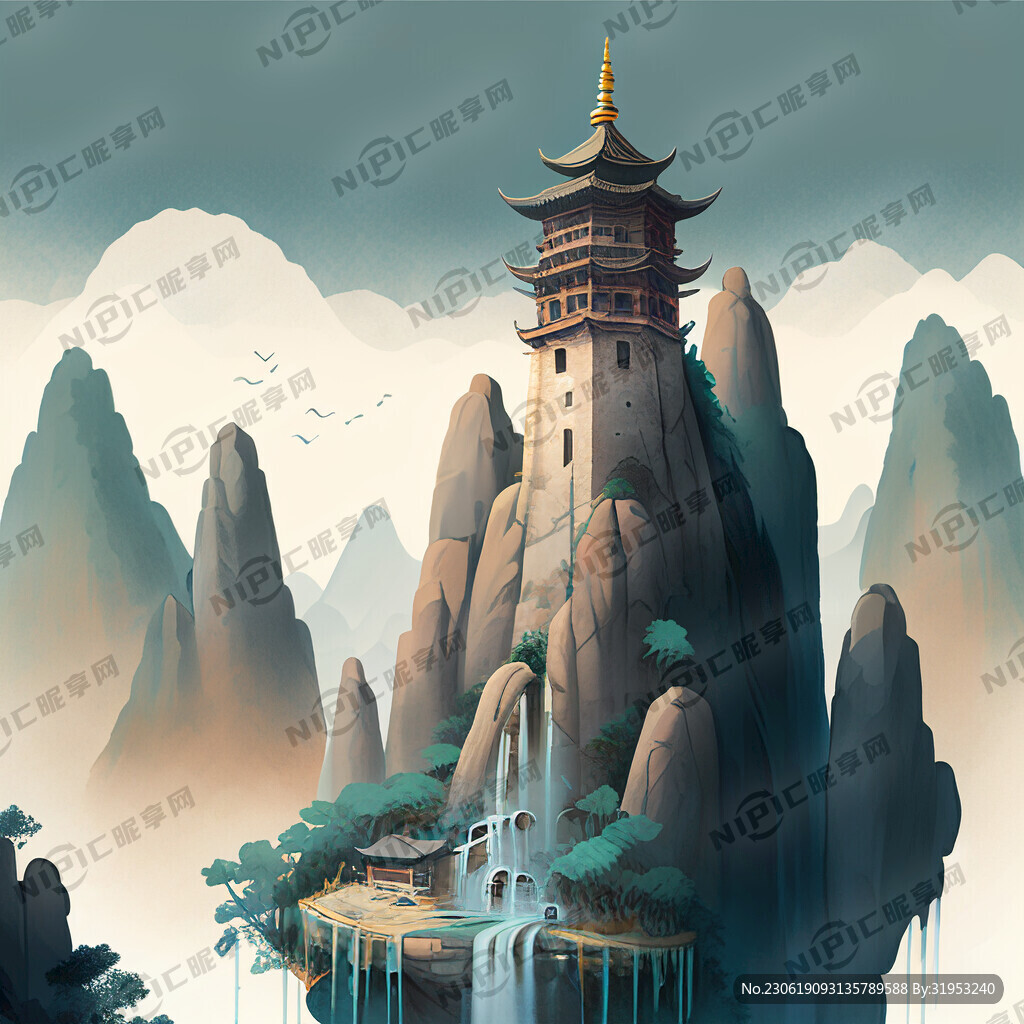 泉州插画 有东西塔 有老君岩