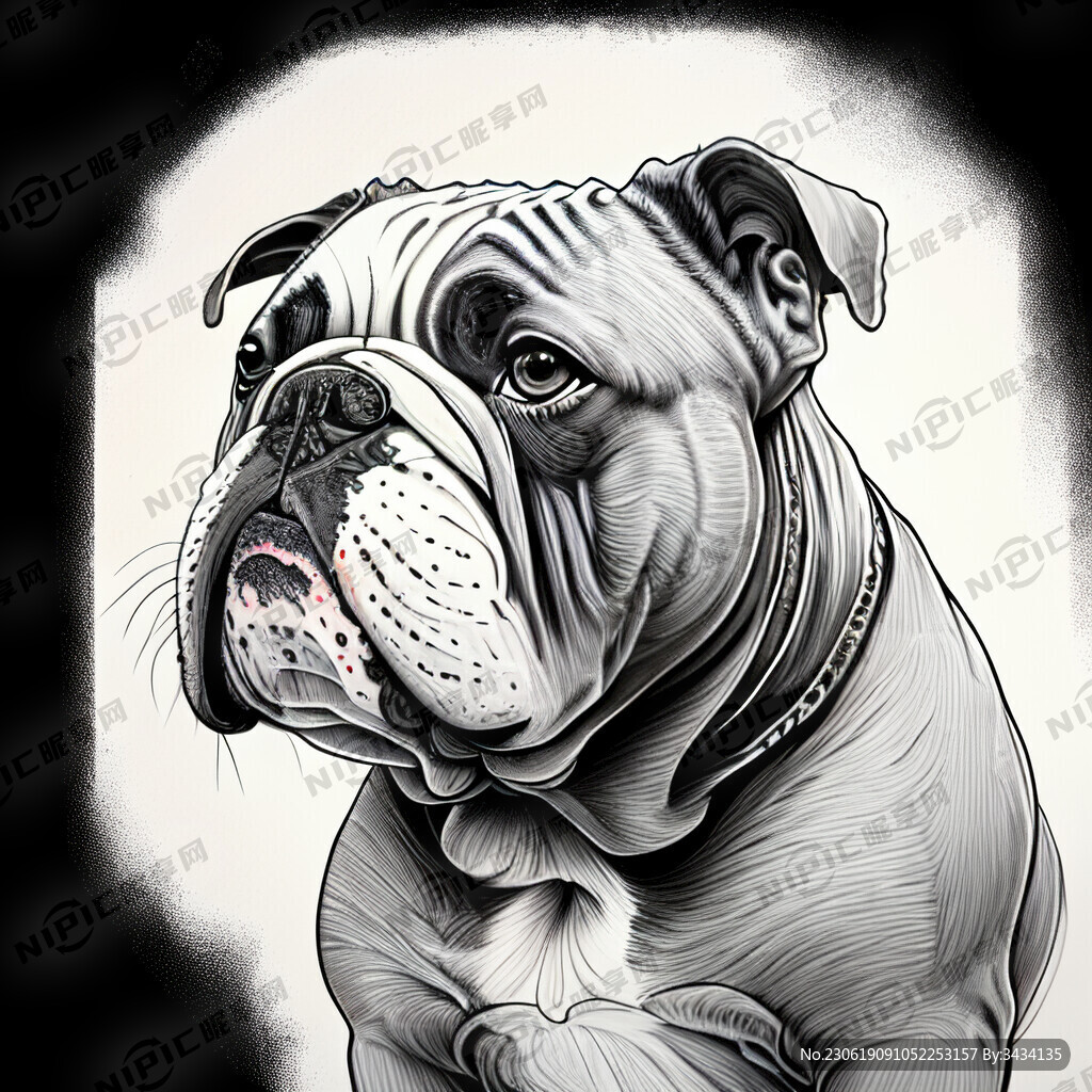 斗牛犬黑线描画