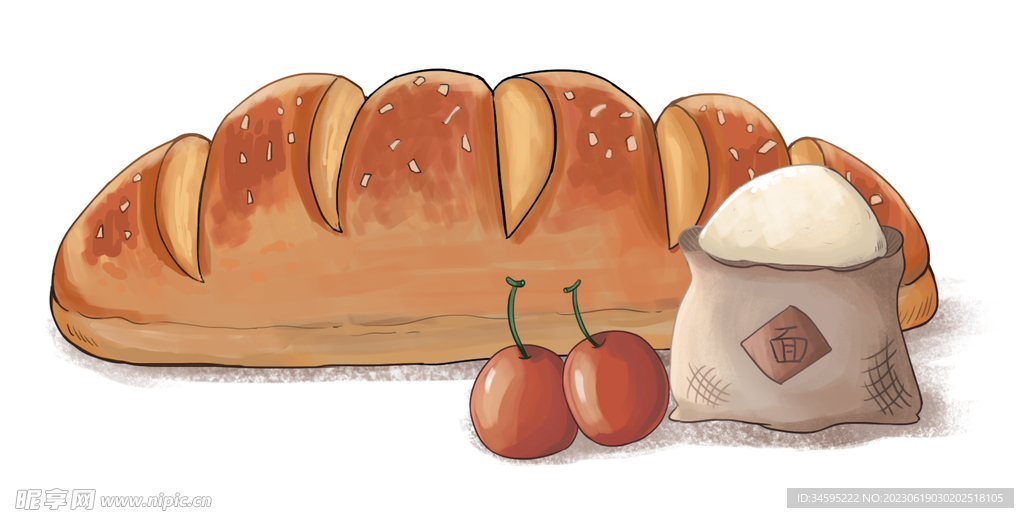 面包面粉手绘插画元素