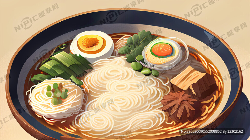云南过桥米线和盘子配菜插画