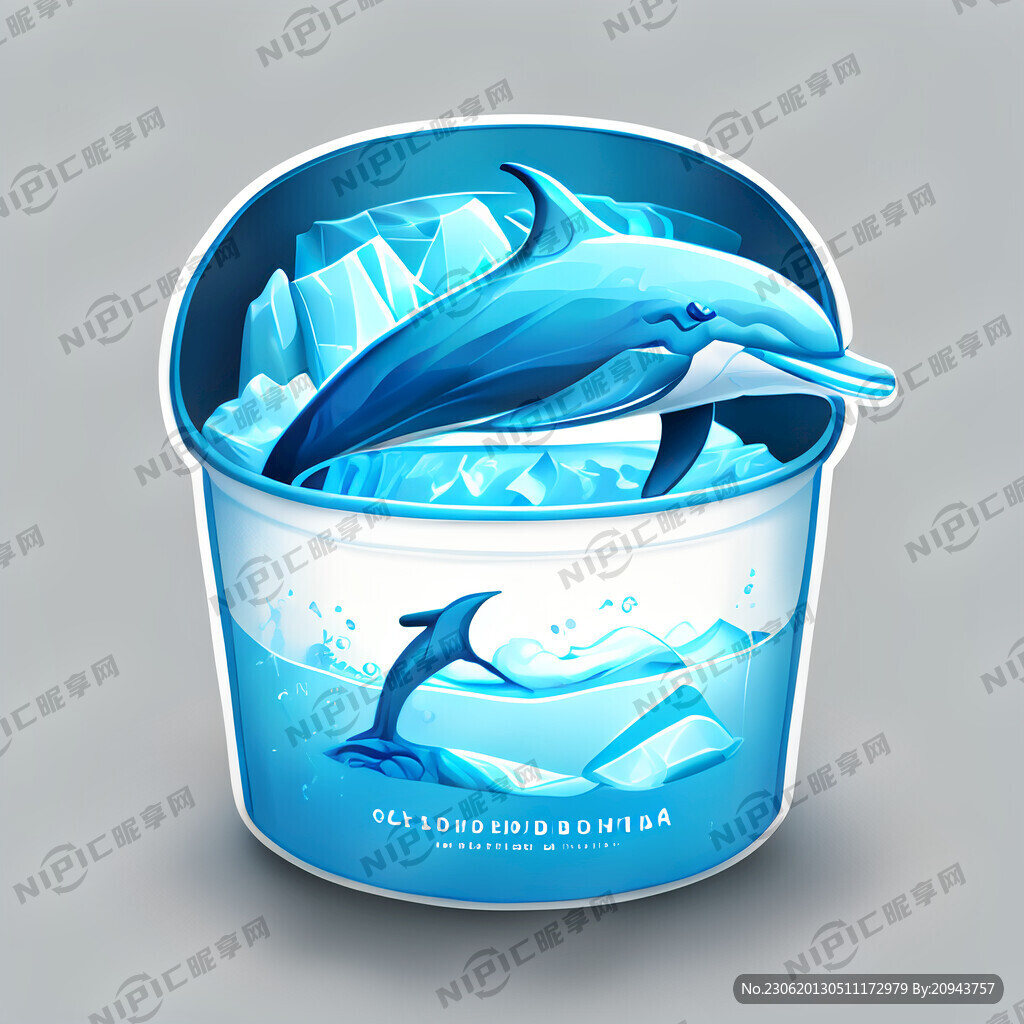 蓝色冰川海豚冰泉桶装水标签