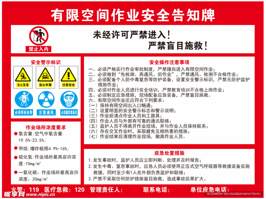 有限空间作业场所安全告知牌