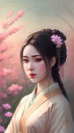 二次元汉服美女在花丛