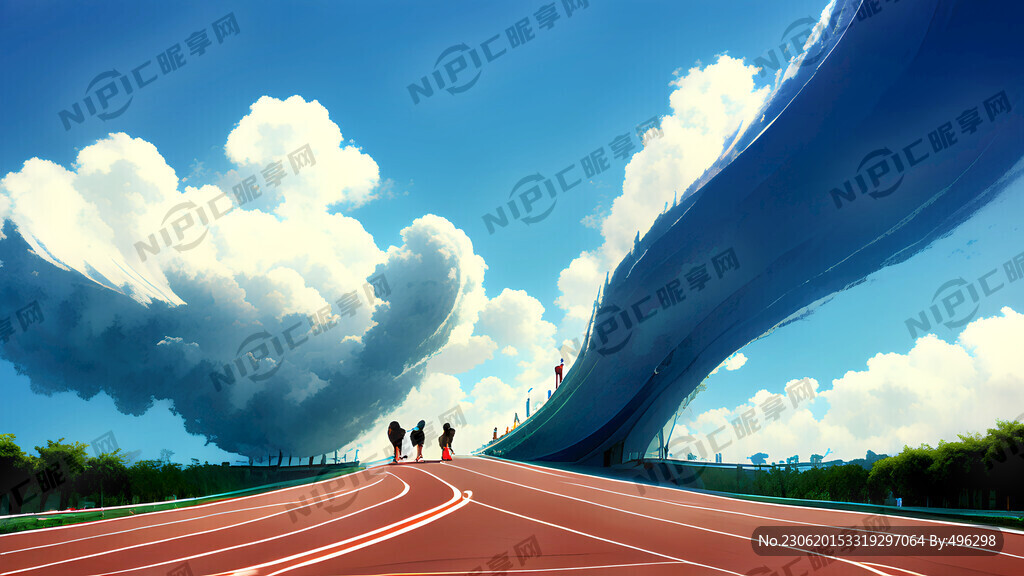 青春 弯曲的跑道 蓝色天空