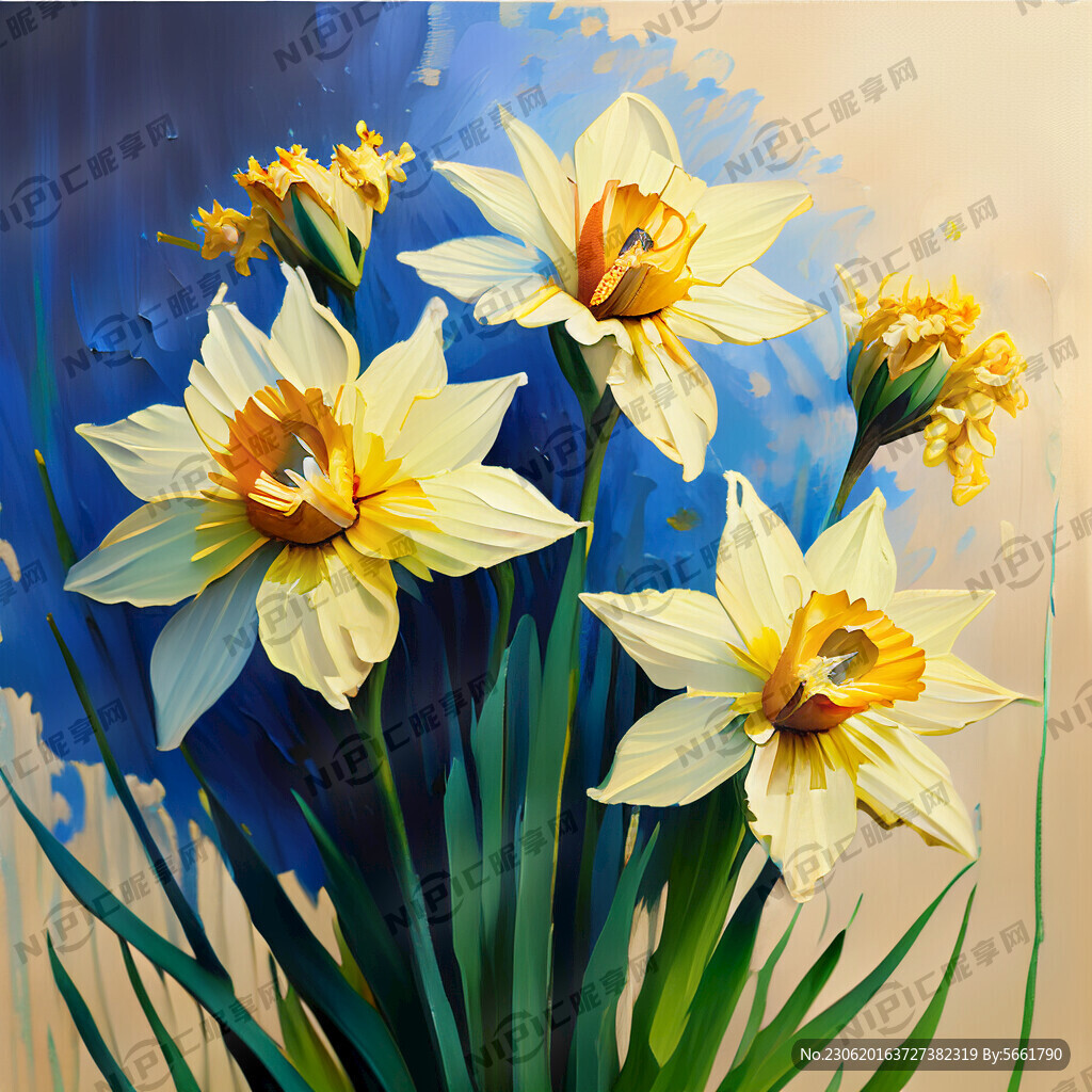 水仙 油画 笔触 花丛
