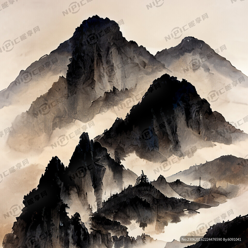 山谷 中国风 中国画 山水