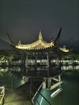 临海东湖楼阁夜景 