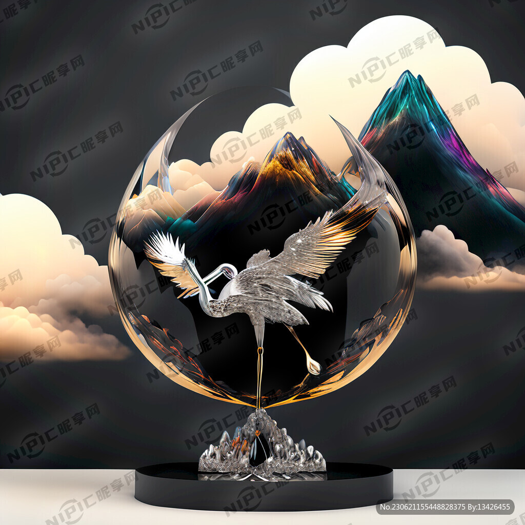 家居摆件银鹤彩云祥云飞鹤山峰黑