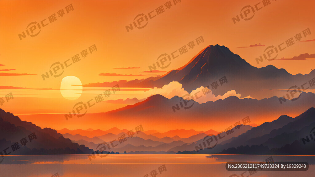 茶山 湖泊 夕阳 橙色的天宫