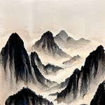 山谷，中国风，中国画，山水，水墨风格，写意，意境，高雅，高清，仙风道骨。