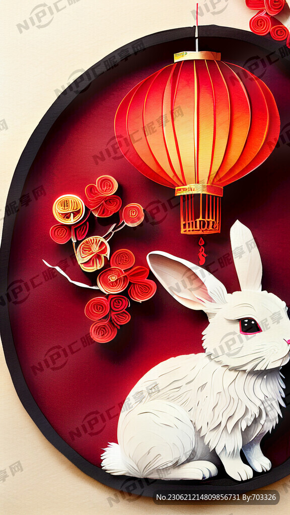 衍纸艺术 春节 可爱兔子 红梅