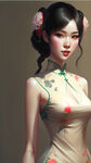 一个旗袍美少女精致的五官完美身材