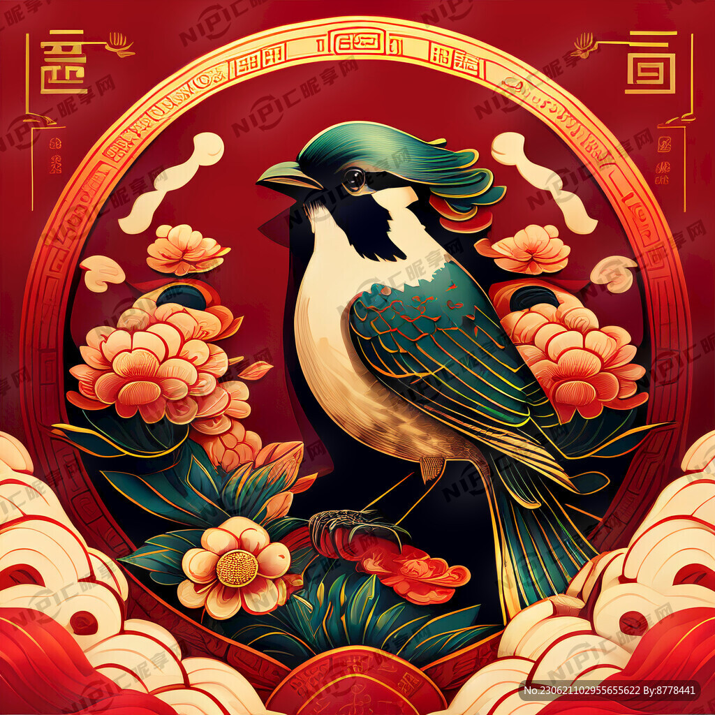 红色背景 神明朱雀