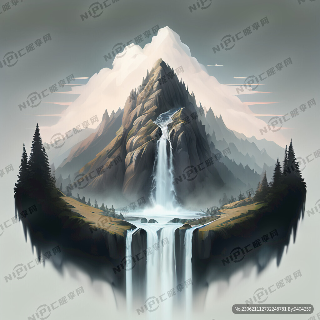 山水瀑布画