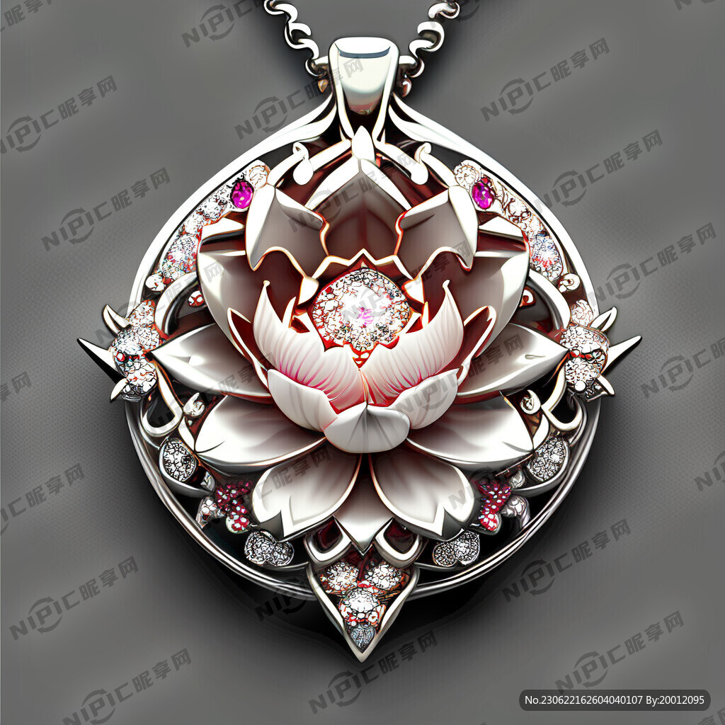 牡丹花钻石白金吊坠