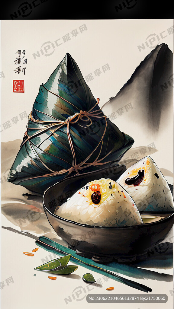 中国传统端午节 吃粽子的画面