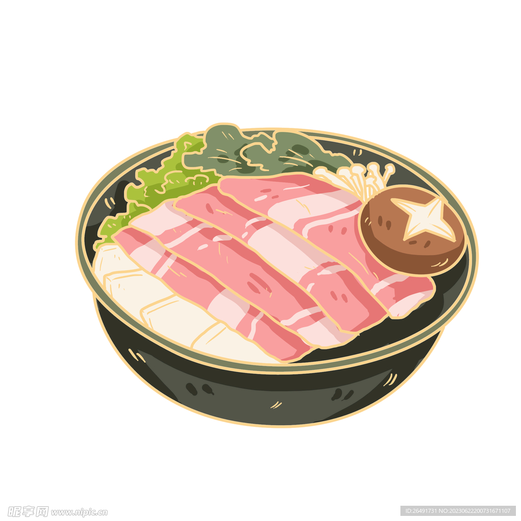 一碗火锅食材肉插画PSD素材