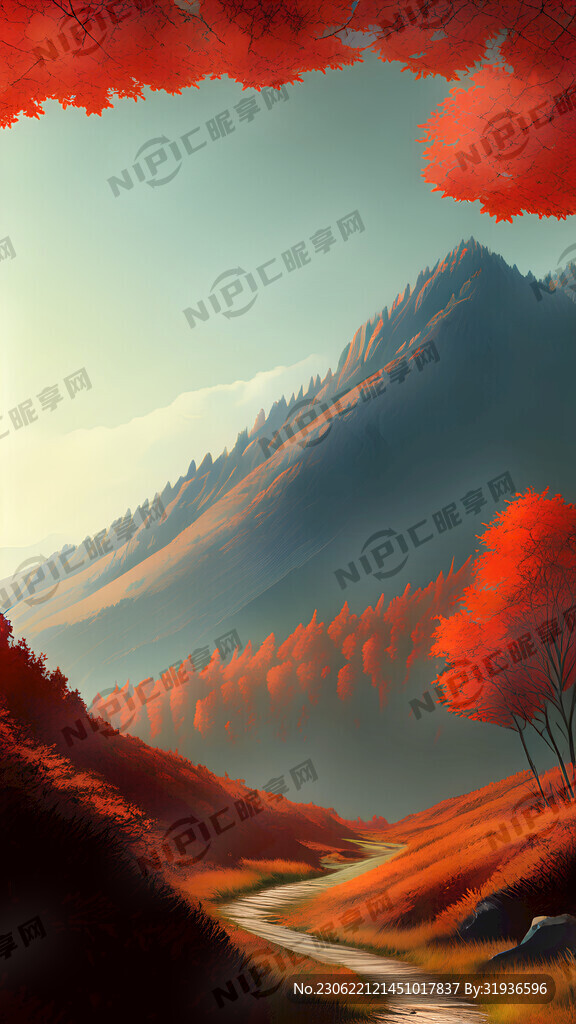 秋天 山里红 背景 小路