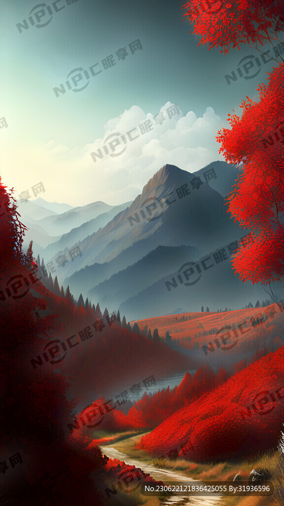 秋天 山里红 背景 小路