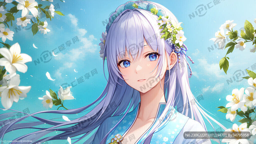 汉服高鼻子美女在花丛中