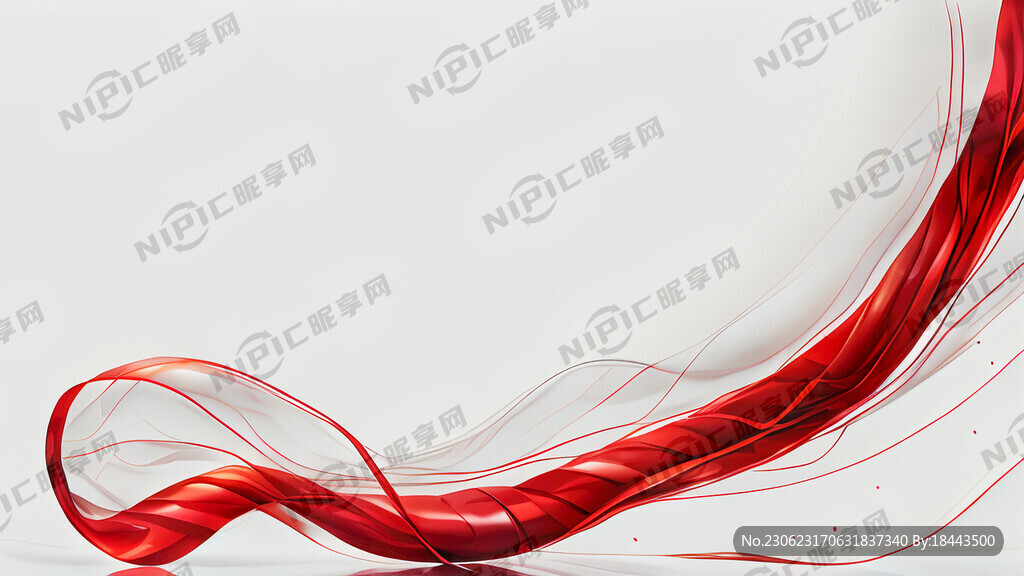 一长条透明感 自然流动红色丝带