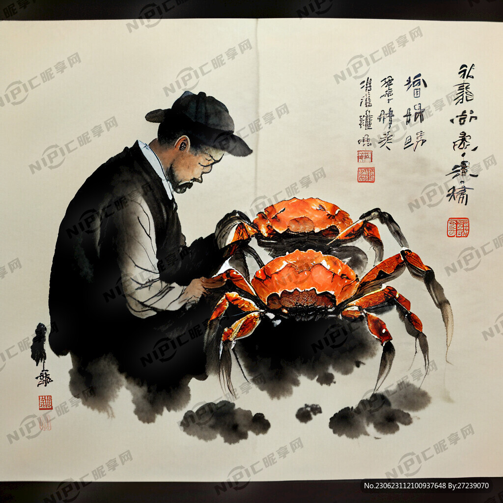大闸蟹水墨画