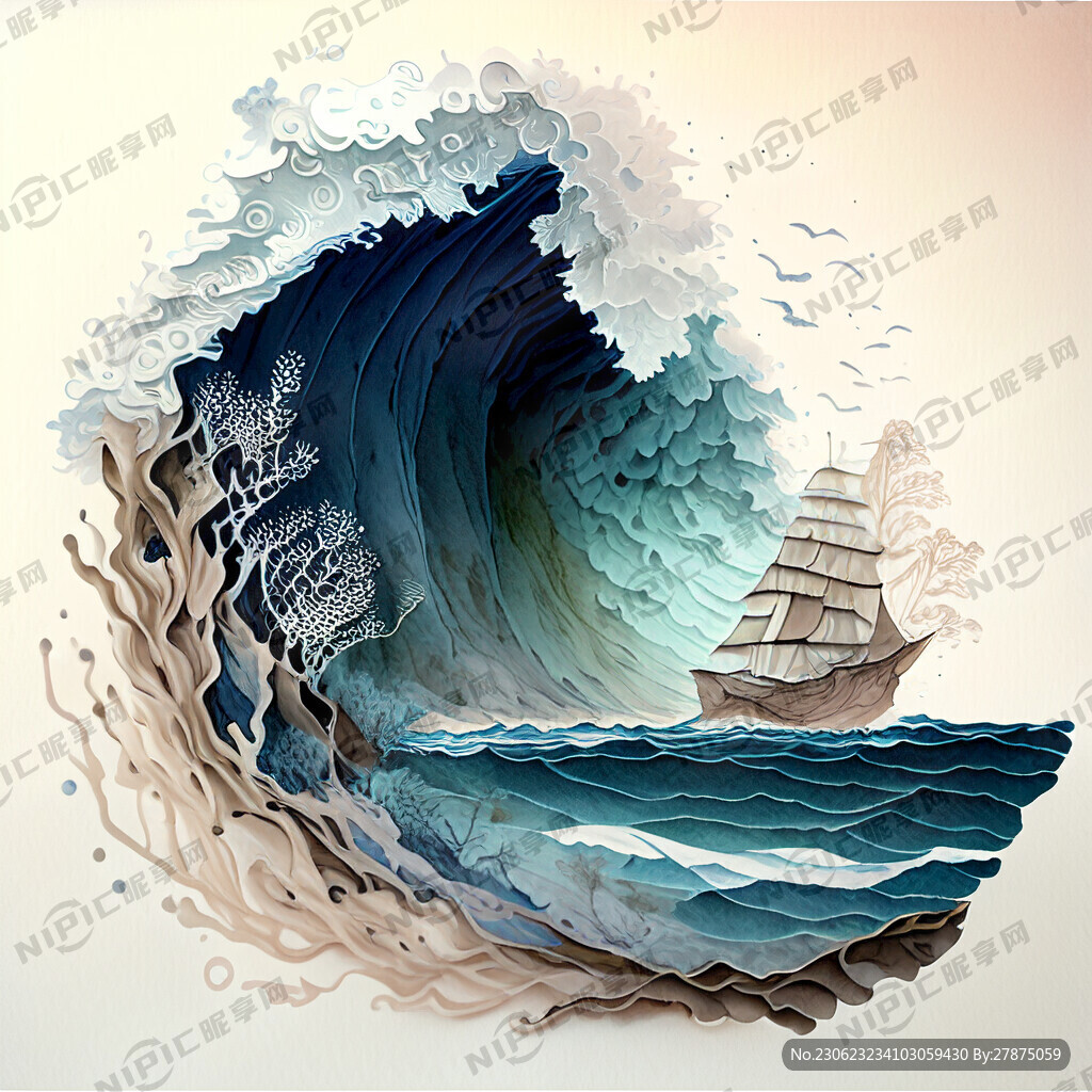 精卫填海剪纸