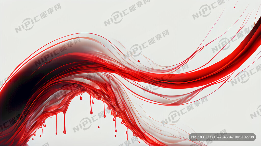 一长条透明感 自然流动红色丝带