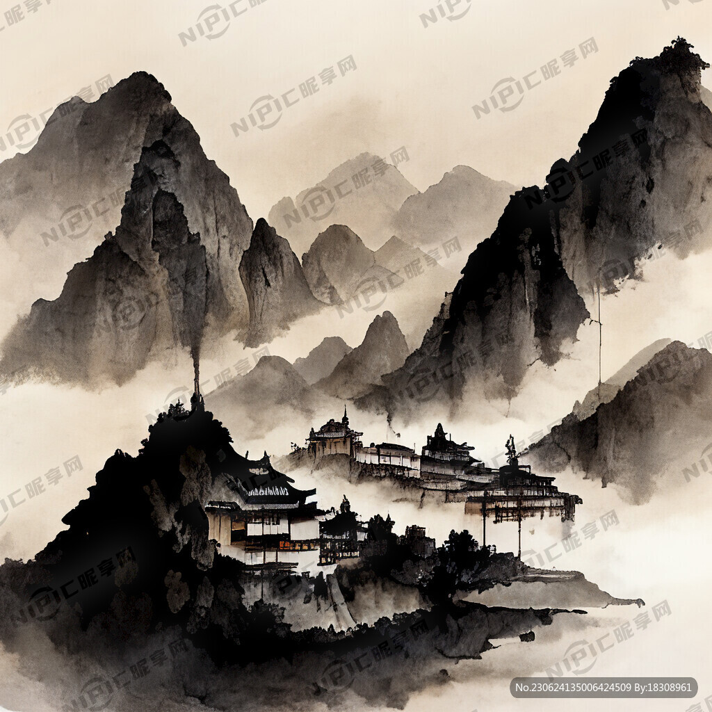 古城 中国风 中国画 山水