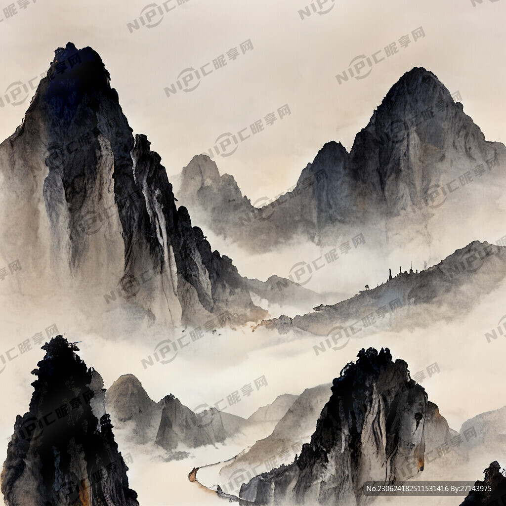 山谷 中国风 中国画 山水