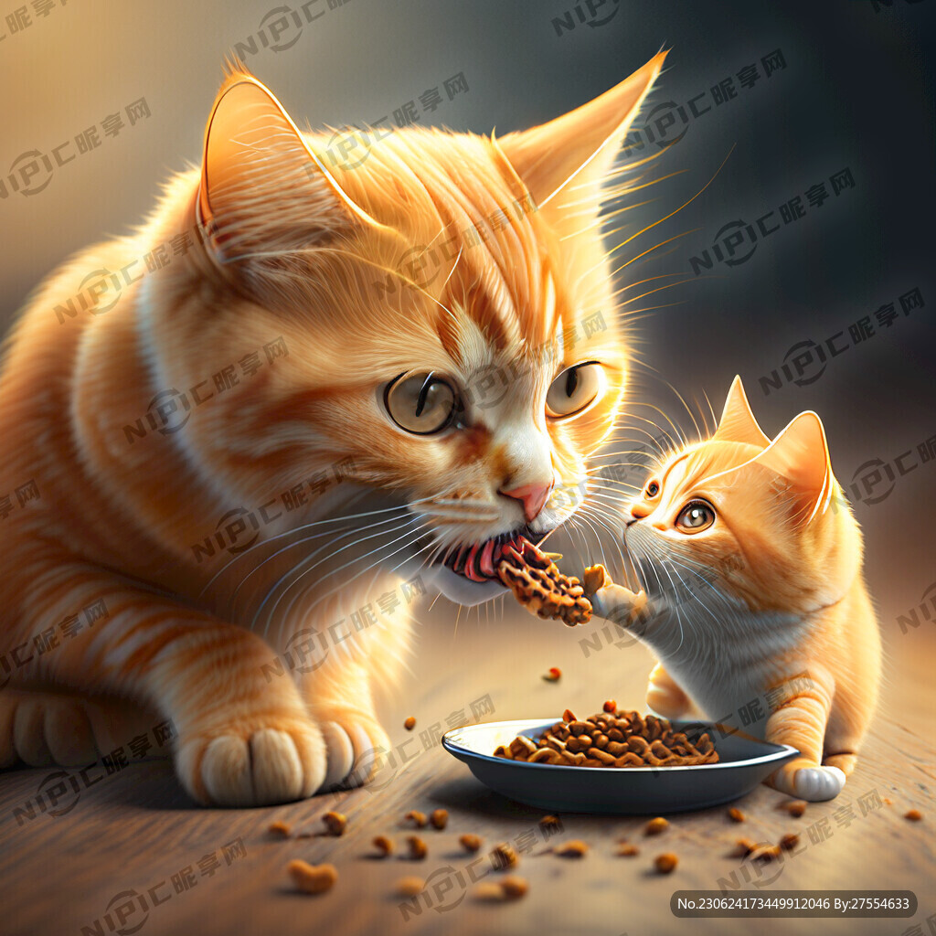 侧面吃猫粮的可爱橘猫