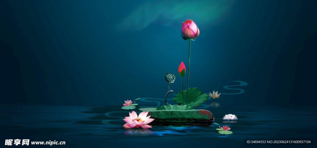 大暑插画荷花背景 