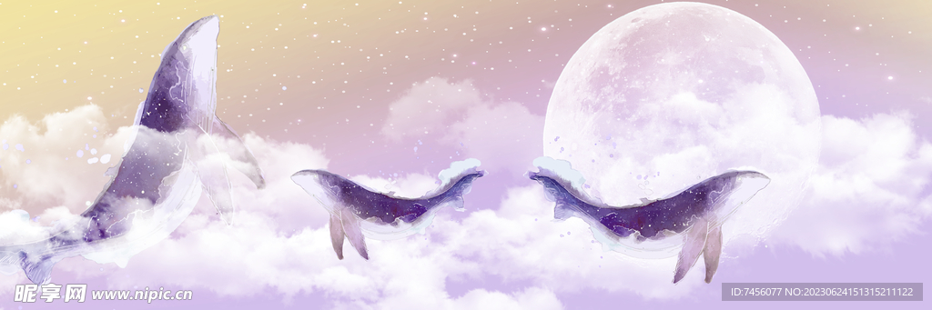 白云海豚明月挂画装饰画