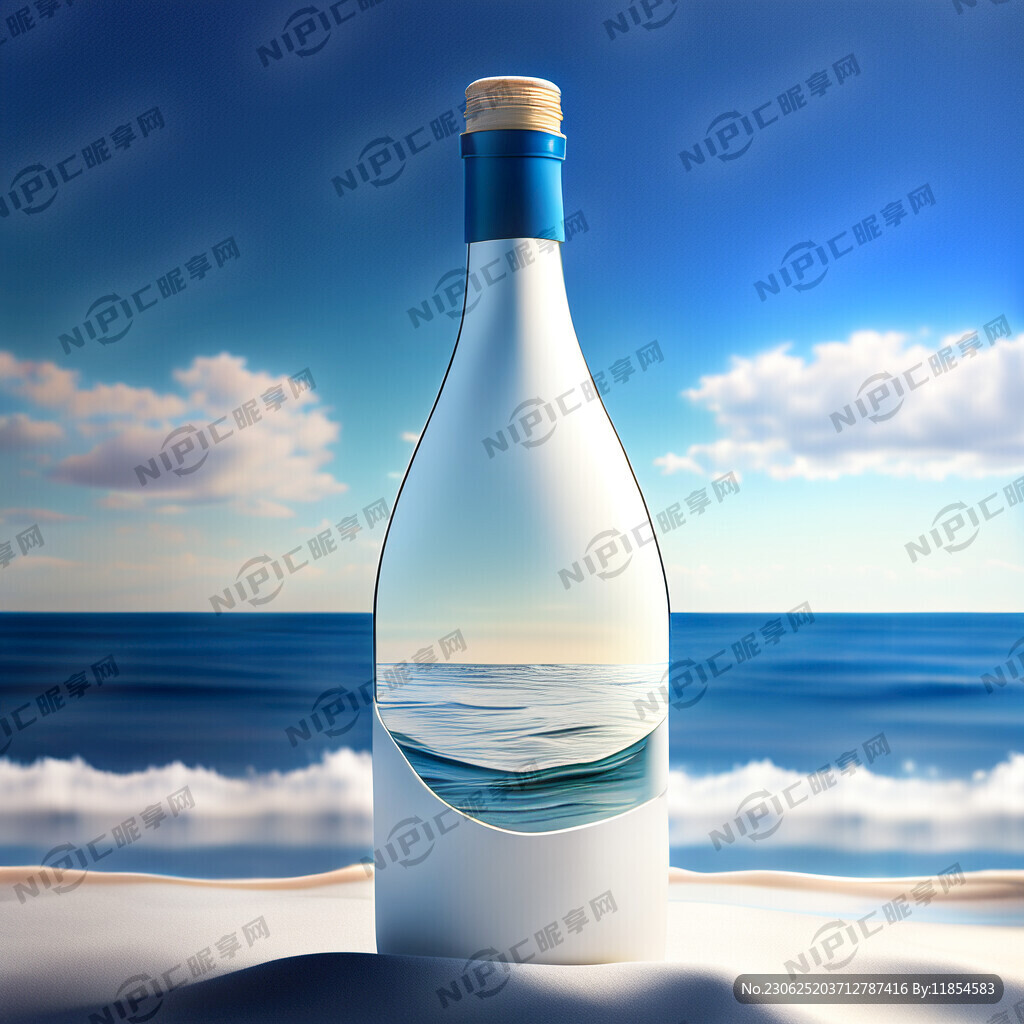 摄影产品 一个白酒瓶在海面上