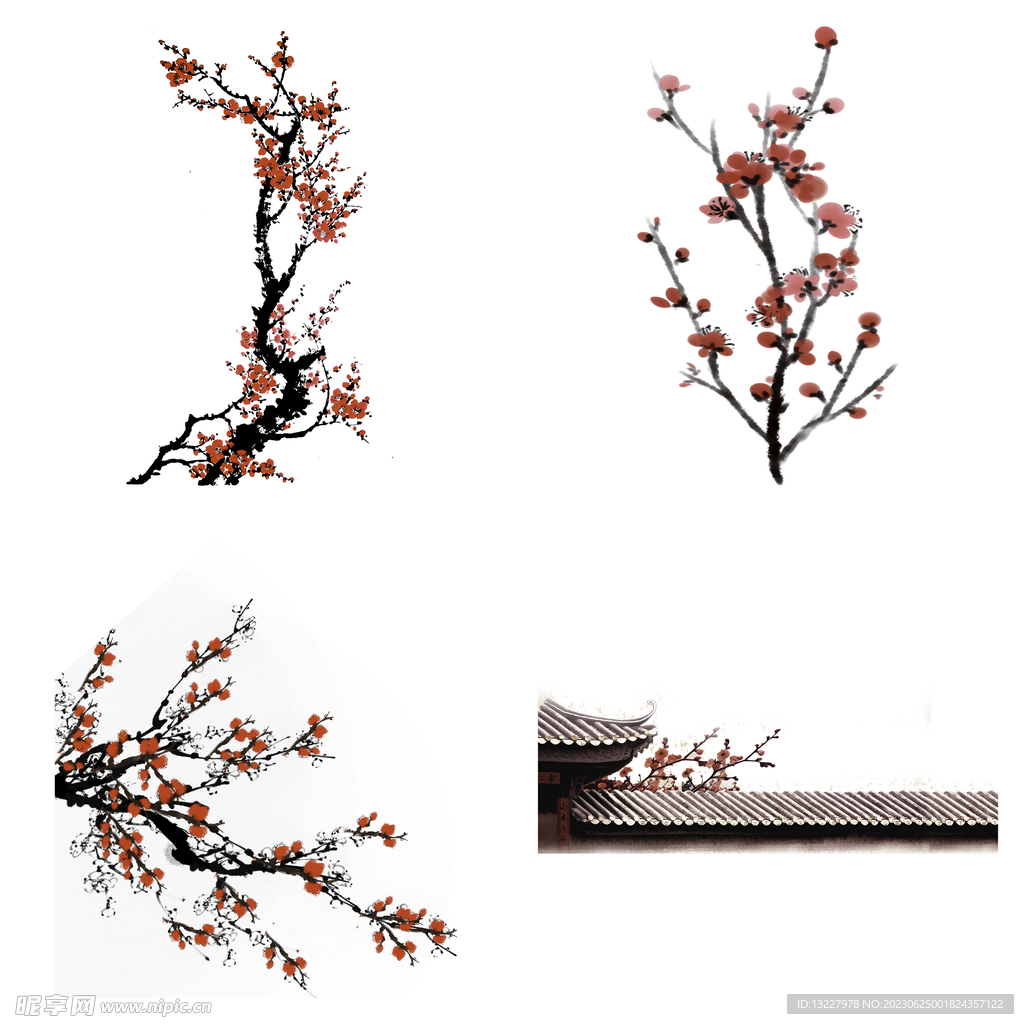 水墨红梅腊梅梅花花卉背景